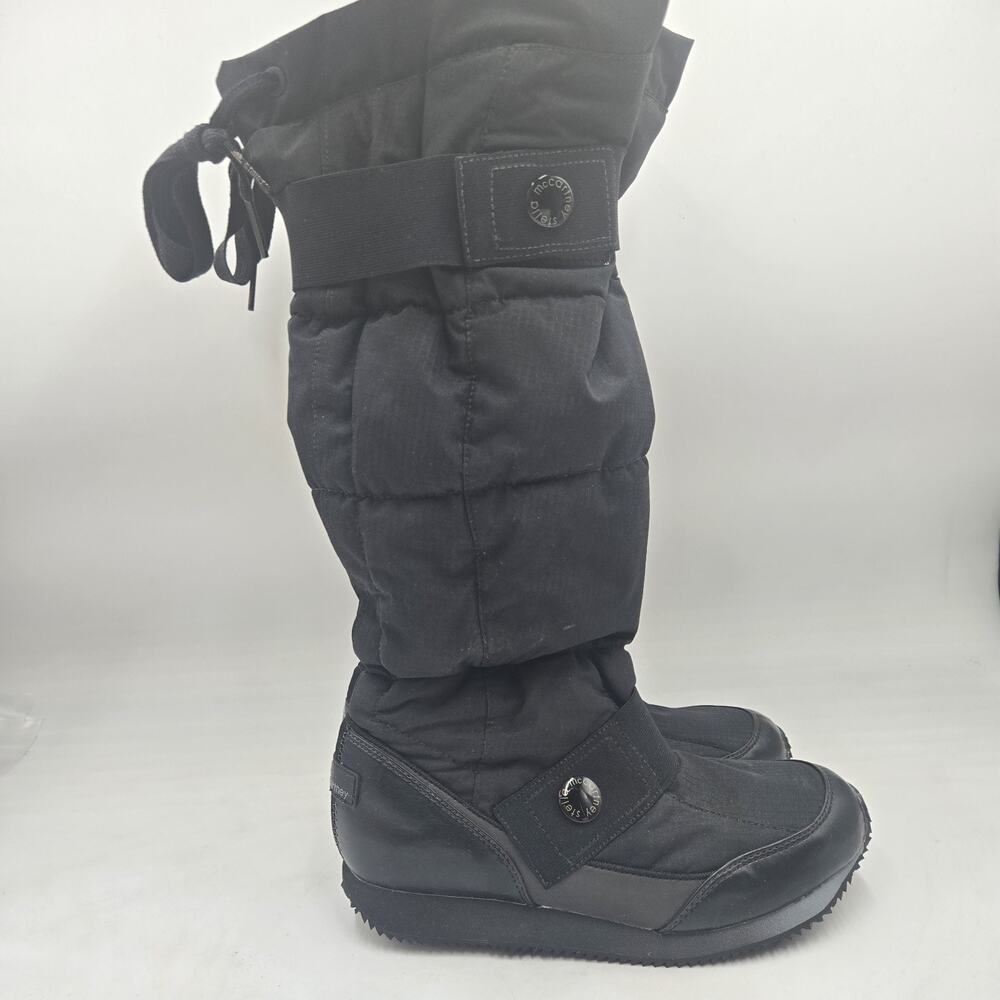 Adidas Stella McCartney Women Black Winter Boots Size 6 Tall Puffer Cinch Top